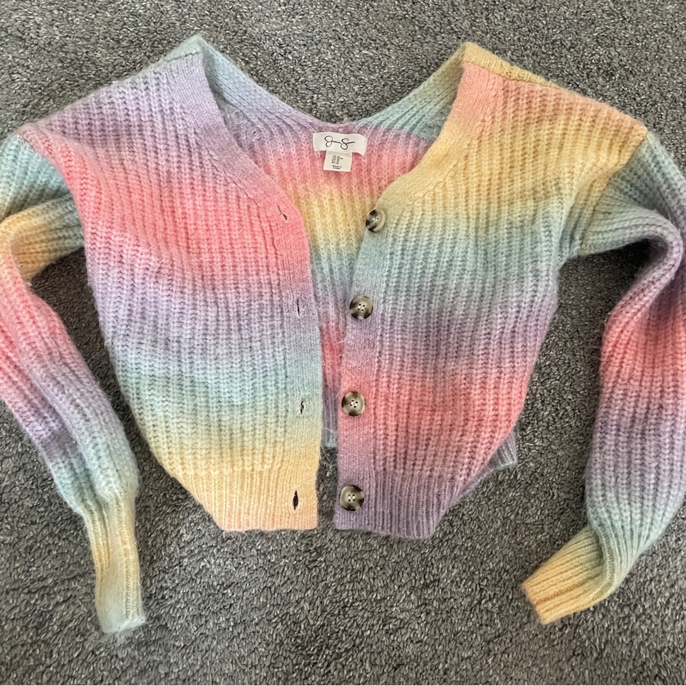 Jessica Simpson Pink and Yellow Cropped Cardigan